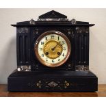 Late 19th/early 20th Century French black slate and marble cased architectural style mantel clock,