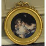 After Sir Thomas Lawrence - Circular coloured print - The Calmady Children, in a decorative gilt