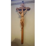 Mid 20th Century carved beech crucifix, overall height 71cm Condition: