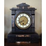 Late 19th/early 20th Century French black slate and marble cased architectural style mantel clock,