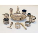 Elizabeth II silver three piece condiment set, Birmingham 1959 together with various other silver