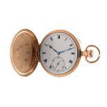 Gentleman's 9ct gold cased full hunter top wind pocket watch, the white enamel dial with Roman