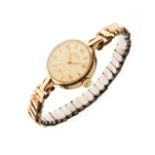 Lady's Buren Grand Prix 9ct gold cased wristwatch on a gold plated expanding bracelet Condition: