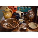 Quantity of various studio pottery including jugs, bowls etc Condition: