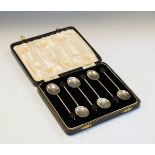 Set of six George VI silver coffee bean spoons, Birmingham 1937, 1.1oz approx gross, cased