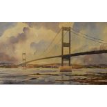 Ernest Andrews - Watercolour - The Severn Bridge, signed, framed and glazed Condition: