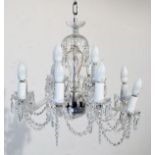Good quality glass eight branch lustre drop ceiling light fitting (see lot 44) Condition: