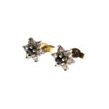 Pair of diamond and sapphire coloured stone daisy cluster earrings, 1.38g approx Condition: