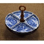 Set of four Booth's blue and white transfer printed hors d'oeuvre dishes decorated with the
