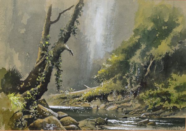 David Bellamy - Watercolour - A Wooded Riverside Landscape On The River Avon, signed, framed and