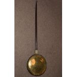 Late 17th/early 18th Century brass warming pan having engraved and punched decoration and with a