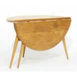 Ercol light elm and beech circular drop-leaf folding occasional table Condition: