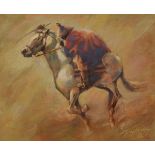 Tony Hudson - Oil on board - Lesotho Horseman, signed and dated '85, 39cm x 48cm, framed and