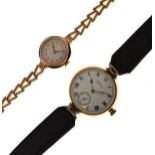 Gentleman's Waltham 15ct gold cased wristwatch, the white enamel dial with Roman numerals and