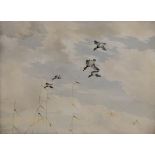 James McEwen - Oil on board - Pochard Diving In, signed with monogram, framed and glazed Condition: