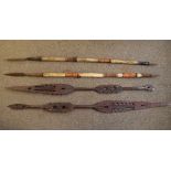 Ethnographica - Two African paddle spears together with two animal skin bound spears Condition:
