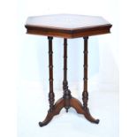 19th Century inlaid mahogany and walnut hexagonal topped occasional table, the top with central star