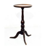19th Century mahogany circular topped wine table, turned pillar and tripod base Condition: