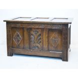 Carved oak blanket box Condition: