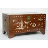 Oriental mother-of-pearl inlaid camphor wood blanket box having allover chinoiserie style decoration