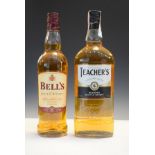 Wines & Spirits - 1 litre bottle of Teachers Scotch whisky together with a 75cl bottle of 8 year