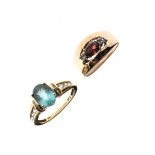 14ct gold dress ring set central topaz coloured stone, the shoulders set white stones, size O and