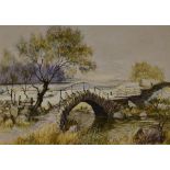 Jeremy King - Oil on board - Slaters Bridge In Winter, signed, framed Condition: