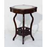 Early 20th Century Chinese hardwood occasional table having an inset white marble top and bearing