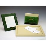 Rolex shop display counter top mirror, brochure holder, counter top jewellery pad and a Rolex cotton