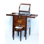 George III mahogany enclosed washstand, the double hinged cover opening to reveal a fitted