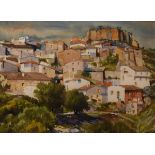 Rafael Fuster - Watercolour - A village landscape, signed, framed and glazed Condition: