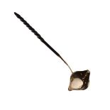 19th Century unmarked white metal toddy ladle, the bowl with double lip, typical twist handle