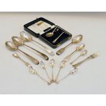 Set of six Victorian silver teaspoons, London 1865, Elizabeth II silver christening set comprising