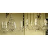 Pair of good quality modern glass eight branch lustre drop ceiling light fittings (see lot 45)