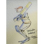 Tim Bulmer - Pair of humorous hand coloured cricketing prints, unframed Condition: