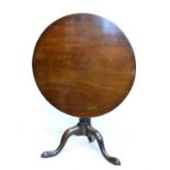 19th Century mahogany circular snap top supper table standing on a turned pillar and tripod base