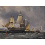 Manner of William Calcott Knell - Oil on board - Seascape with sailing vessels, bears signature