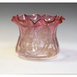 Late 19th/early 20th Century etched pink glass lampshade having stylised foliate