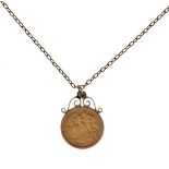 Gold Coin - George V half sovereign, 1913, within a pendant mount stamped 9k with chain Condition: