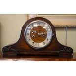 1930's period oak cased mantel clock, the dial with Arabic numerals Condition: