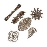 Six paste set clips and brooches Condition: