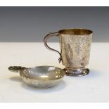 Victorian engraved silver christening mug, Sheffield 1900 together with a silver plated Tastevin