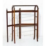 Early 20th Century string inlaid mahogany and beech towel rail together with a folding towel rail