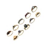 Ten mainly 9ct gold dress rings Condition: