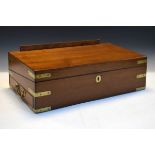 19th Century brass bound mahogany writing box, the hinged cover opening to reveal a fitted