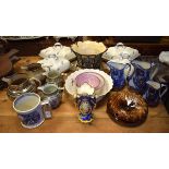 Quantity of 19th Century ceramics including four silver lustre jugs, other lustre ware, Portuguese