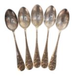 Five American Sterling silver spoons, each with figural and landscape decoration and script 'Chief