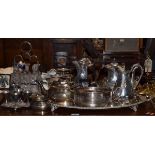 Various silver plated items including; oval two handled tray, tableware, cruet etc Condition: