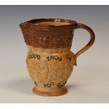 Doulton Lambeth stoneware jug with bucolic decoration and the script 'Good is not good enough….'