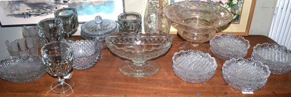 Collection of 19th and early 20th Century cut and other glass including; boat shaped bowl on an oval